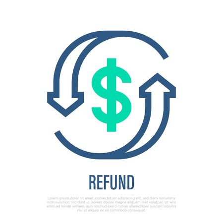 Automatic refund thin line icon. Dollar sign in arrows. Vector illustration.のイラスト素材