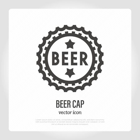 Beer cap thin line icon. Symbol of brewery. Vector illustration.のイラスト素材