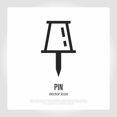 Pin needle for map or attachment. Thin line icon of thumbtack. Vector illustration.のイラスト素材