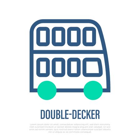 Double-decker bus thin line icon, side view. Logo for public transport. Vector illustration.のイラスト素材