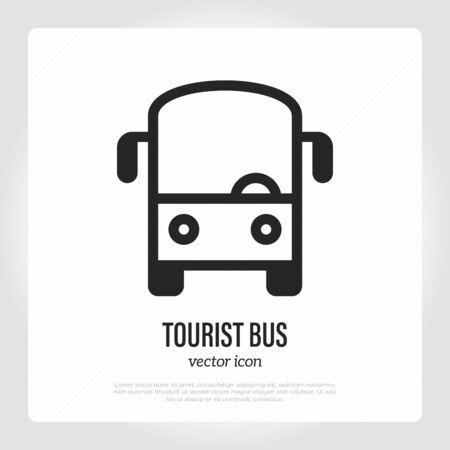 Tourist bus thin line icon, front view.  for public transport. Vector illustration.のイラスト素材