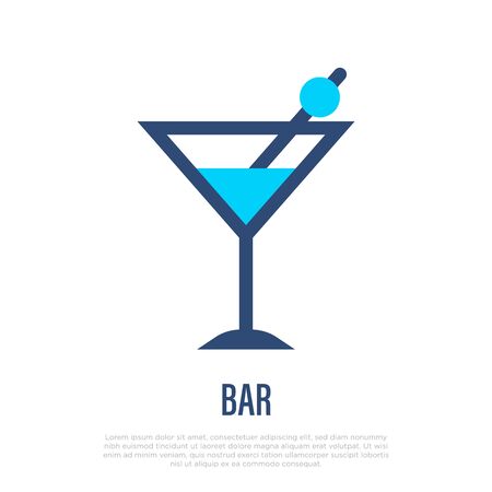 Bar symbol: cocktail with straw. Thin line icon for hotel. Vector illustration.のイラスト素材