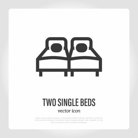 Two single beds thin line icon. Sign for hotel. Vector illustration.のイラスト素材