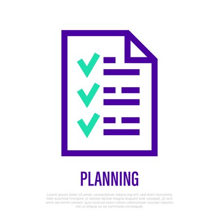 Business planning thin line icon. List with check marks. Vector illustration.のイラスト素材