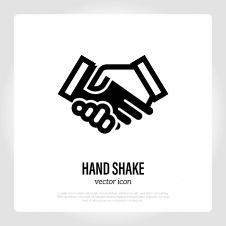 Handshake thin line icon. Partnership, agreement, business contract. Vector illustration.のイラスト素材