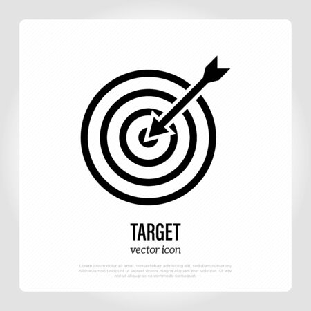 Business target thin line icon. Arrow in center dartboard. Efficient solution. Vector illustration of success.のイラスト素材