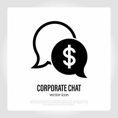 Corporate chat. Two speech bubbles and dollar sign. Thin line icon. Business communication. Vector illustration.のイラスト素材