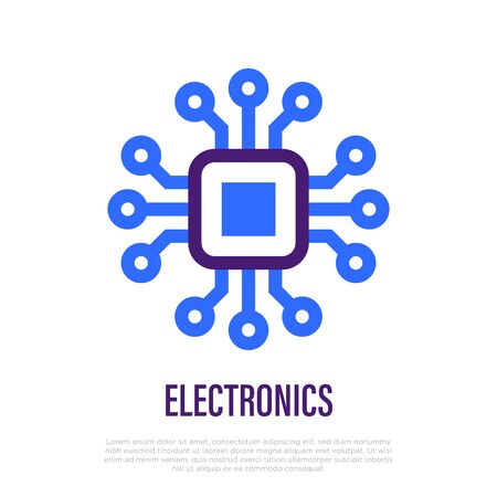 Microchip thin line icon. Symbol of electronic technology. Vector illustration.のイラスト素材