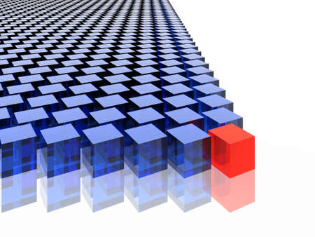 many blue cubes and one redの写真素材