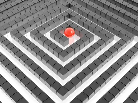3d labyrinth and red sphereの写真素材