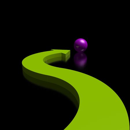 3D green arrow and violet sphere (high resolution)の写真素材
