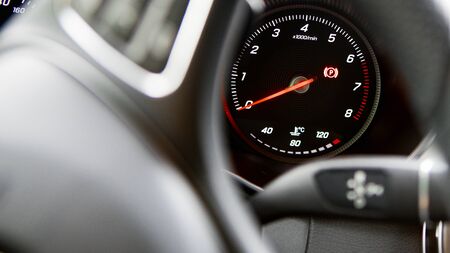Close-up of a speedometer from a sports carの写真素材