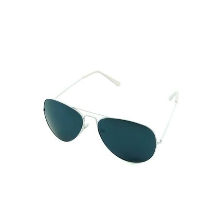 Blue mirrored sunglasses with a white frame, white backgroundの写真素材