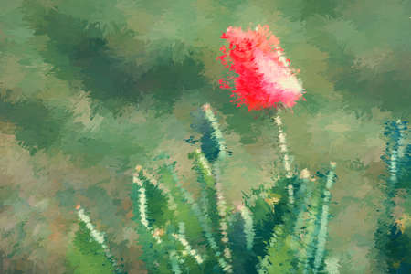 An abstract painting of a tulip on the green meadowの写真素材