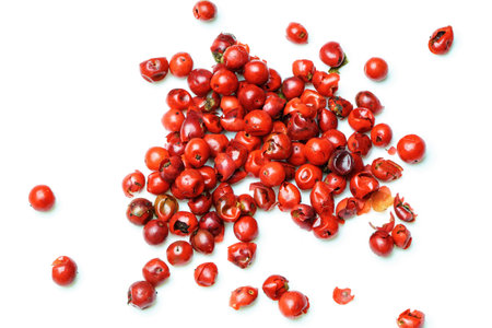 Macro close up of mixed pink pepper berries in studioの写真素材