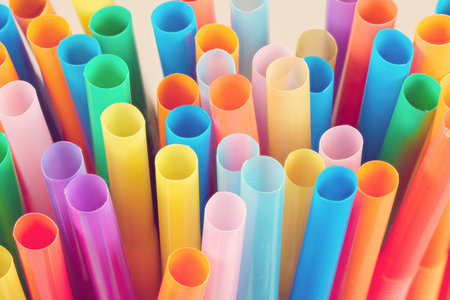 Close up of colorful straws photographed from the front, studio shotの写真素材