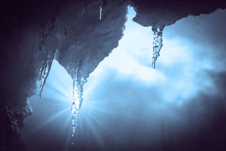 Snow and ice formations in the sunlightの写真素材