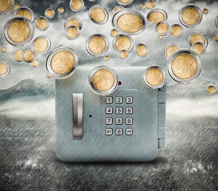 Abstract composition with money raining from the skyの写真素材