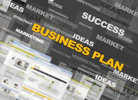 Business collage with text and web pagesの写真素材