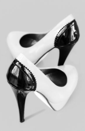 Lady shoes on grey backgroundの写真素材