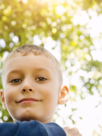 Little boy close up looking at cameraの写真素材