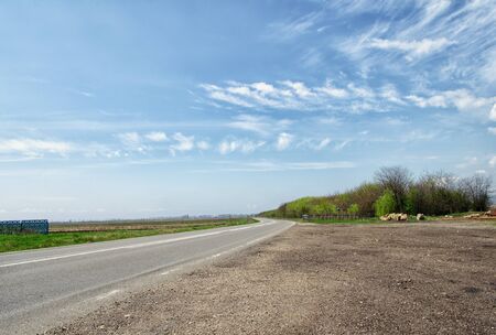 Country road with blue sky in the summerの写真素材