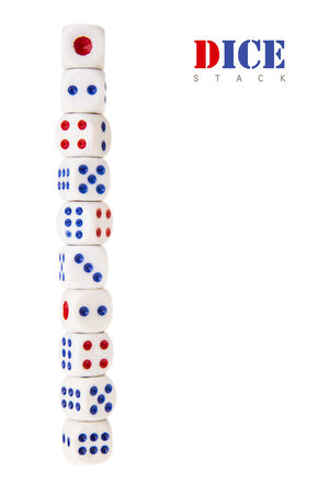 isolated of high tower dice stack on white backgroundの写真素材