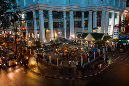 BANGKOK,THAILAND - JAN 23 : dusk scene of unidentified people worship in Erawan shrine at...
