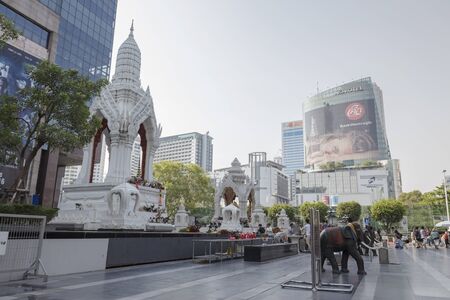 BANGKOK, THAILAND - APR 17 : Trimurati shrine and Ganesha shrine at Central world in Ratchaprasong area on april 17, 2016. Thailand. thare are many shrine gods in Ratchaprasong areaのeditorial素材
