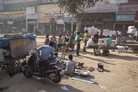 DELHI INDIA - MAR 21 : morning life of worker in chandni chowk in old delhi, old delhi is aged and famous marketplace of delhi on march, 21, 2015, indiaのeditorial素材
