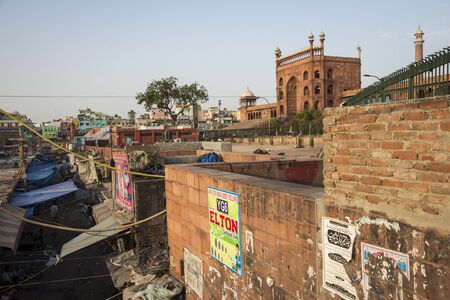DELHI INDIA-JUN 10 : scene of marketplace in front of jama masjid in old delhi, Jama Masjid is largest muslim mosque of delhi on june, 10, 2015, indiaのeditorial素材