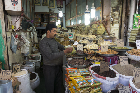 DELHI INDIA - DEC 20 :  herb and spice shop in spice market, chandni chowk. this market is famous and large spice market in delhi on december, 20, 2014, indiaのeditorial素材