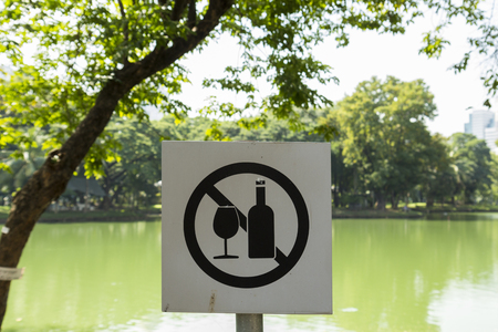 warning signs no alcohol at Lumphini Park, Bangkok, Thailand.の写真素材