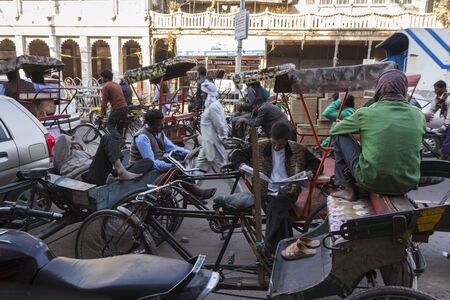 DELHI INDIA - DEC 10 : life of rickshaw driver  in old Delhi of Delhi on december, 10, 2015, india....