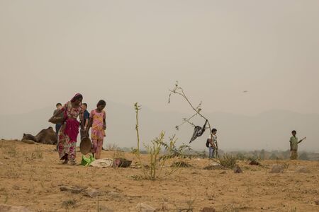 PUSHKAR, INDIA -October, 31, 2014 : native woman in countryside area in Pushkar city.のeditorial素材