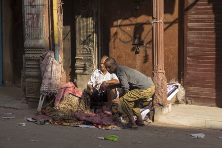 DELHI, INDIA - October 10 2014 : life of homeless in Morning time at main bazar in Paharganj.のeditorial素材