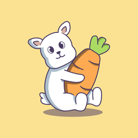 Cute Rabbit With Its Favorite Foodのイラスト素材
