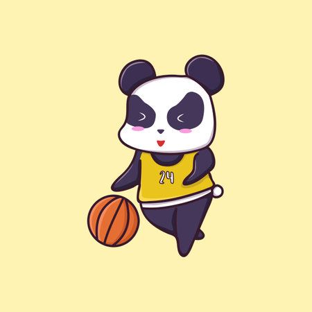 Cute Panda Playing Basketball Cartoon Illustrationのイラスト素材
