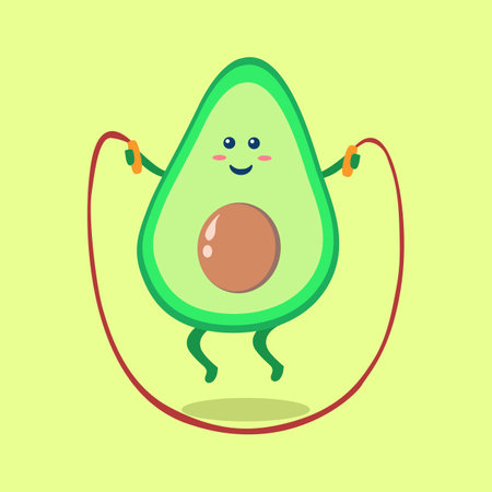 Cute Avocado Jump Rope Cartoonのイラスト素材