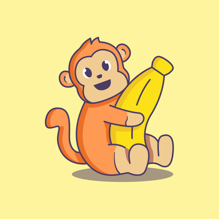Cute Monkey With Its Favorite Foodのイラスト素材