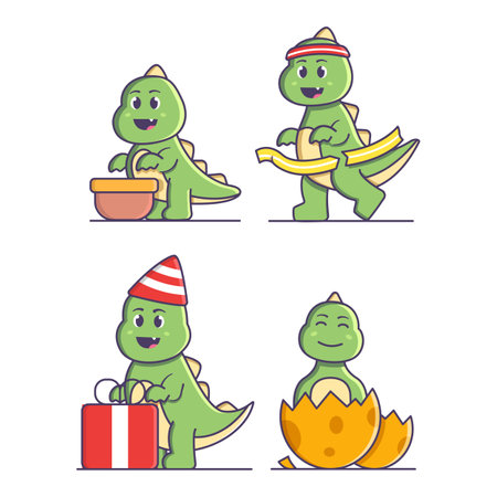Set of Cute Dinosaur Cartoon Illustrationのイラスト素材