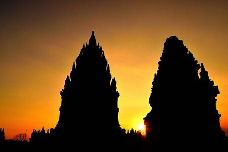 The wonderful Prambanan temple at sunset, Java island, Indonesia.の写真素材