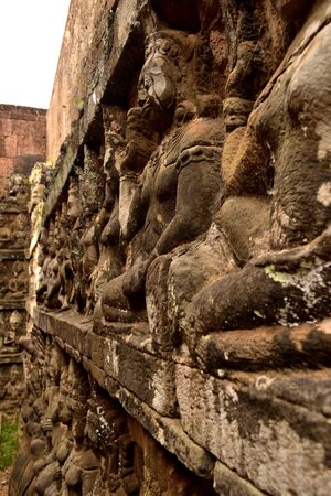 Closeup of the bas-reliefs on the Terrace of the Elephants in the Angkor complex, Cambodiaの写真素材