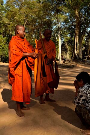 January 3rd 2017, Cambodia: Blessing of Buddhist monks in the Angkor complexのeditorial素材