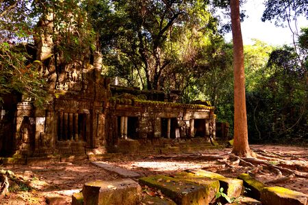 View of a beautiful temple in the Angkor complex, Cambodiaの写真素材
