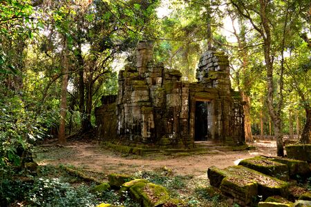 View of a beautiful temple in the Angkor complex, Cambodiaの写真素材