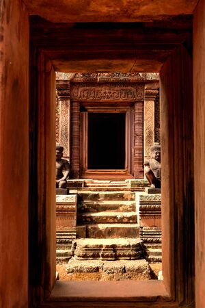 View of a door of a beautiful temple in the Angkor complex, Cambodiaの写真素材