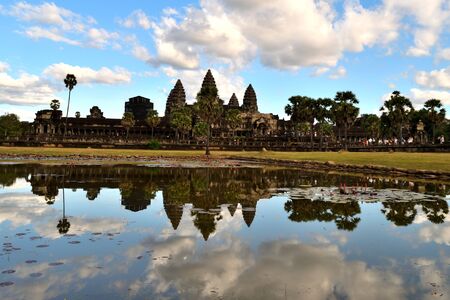 View of the temple from the beautiful temple of Angkor Wat, Cambodiaの写真素材