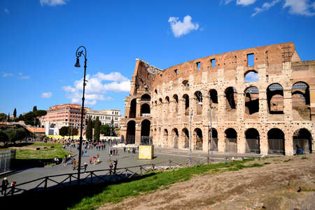 March 8th 2020, Rome, Italy: View of the Colosseum with few tourists due to the coronavirus epidemicのeditorial素材