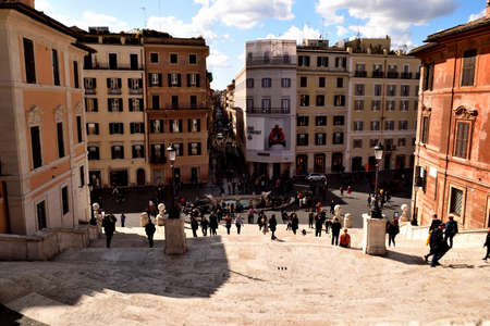 March 8th 2020, Rome, Italy: View of Piazza di Spagna with few tourists because of the coronavirus epidemicのeditorial素材